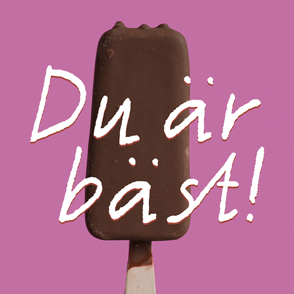 En vaniljglass med chokladöverdrag som försvinner bit för bit för att sedan dyka upp igen med texten 'du är bäst!' framför