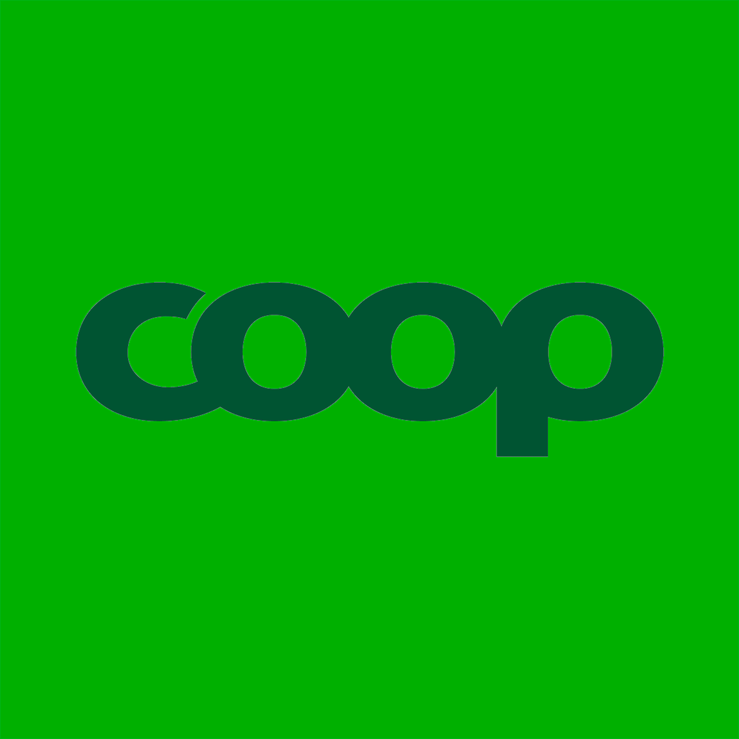 Coop logga som visas växelvis på mörkgrön respektive ljusgrön bakgrund